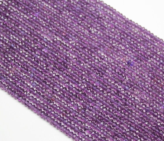 Purple Amethyst Quartz Faceted Roundel Beads Strand Length 14 Inches and Size 4mm approx.